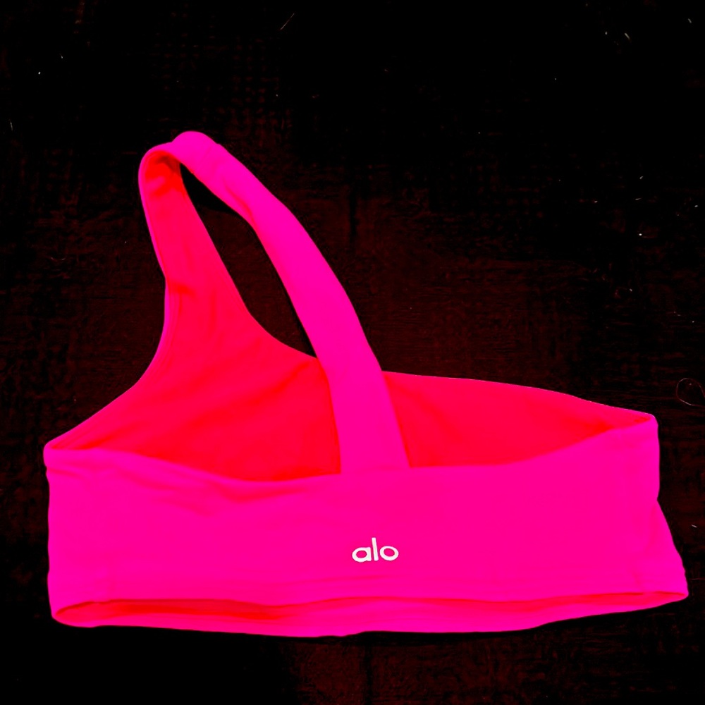 All one shoulder hot pink pixie bra in airbrush fabric